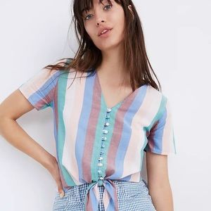 Madewell Novel Tie-Front Button Top in Flagstaff Stripe xxs